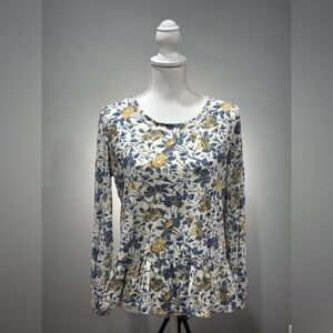 SALE! Cream Lucky Brand Floral L/S Top Size M EUC